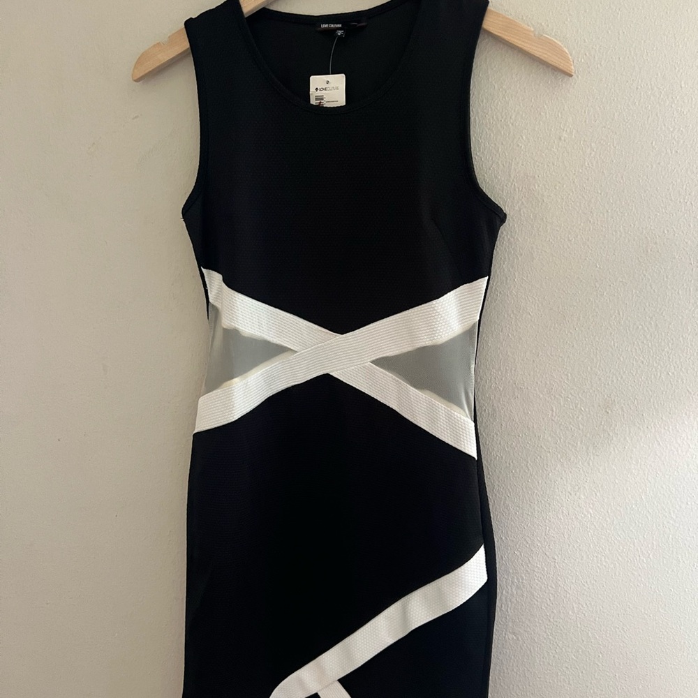 Love Culture Black and White Asymmetrical Wrap Mini Dress